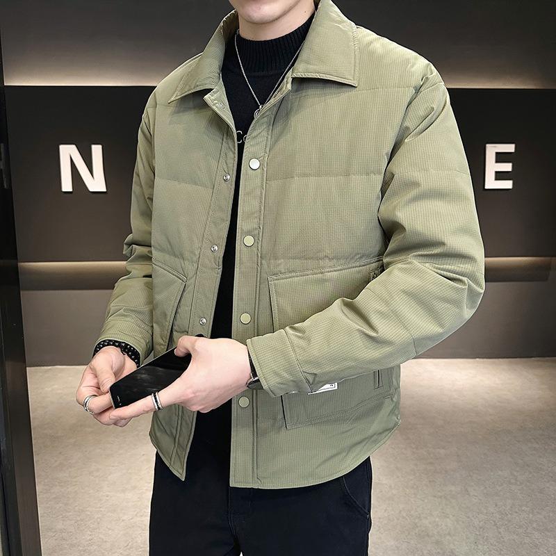 New winter men's trendy brand solid color lapel down jacket casual business down jacket shirt collar winter clothing