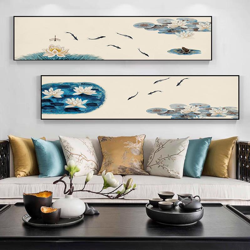 Retro Chinese Style Lotus and Koi Fish Living Room Decoration New Chinese Style Flower and Bird Painting Wall Art Poster Home