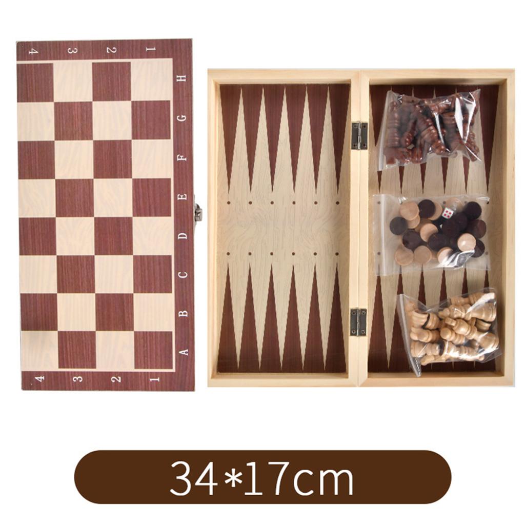 3 In 1 Wooden Chess Checkers Backgammon Set Portable Wooden Chess Set for Adults Kids