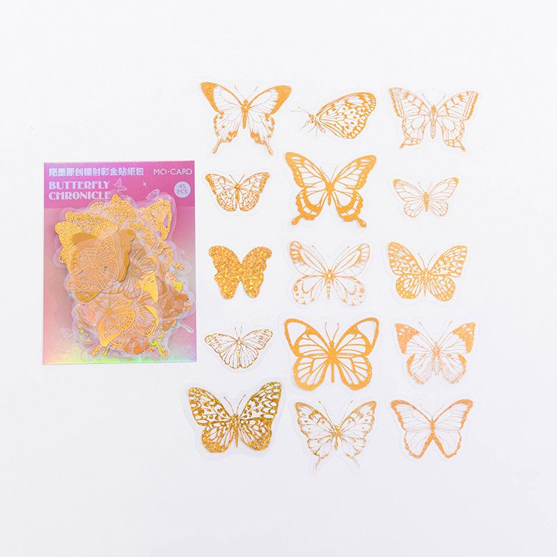 45 Pcs Bronzing Stickers Foil Gold Star Moon Flower Stickers Set Decorative Vintage PET Stickers For Scrapbook Diary Crafts Card