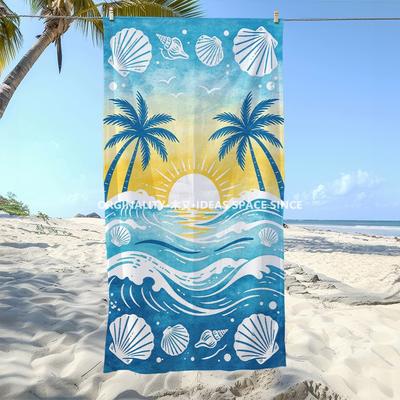 Sunset Palm Shell Beach Towel Patterned Sunscreen And Windproof Suitable For Swimming Pool Camping Travel