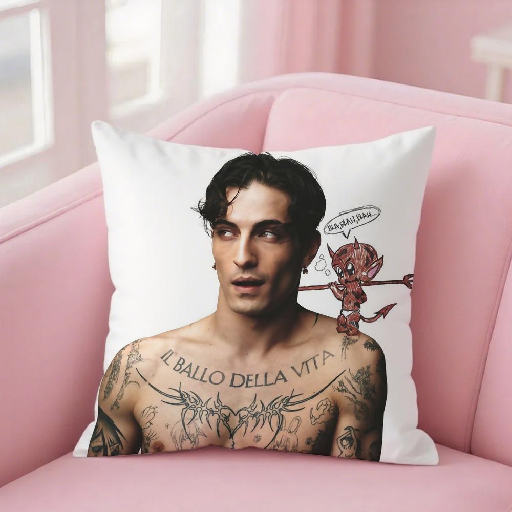 Sänger Damiano David Kissenbezug Quadratisch Doppelseitiger Druck Kurzer Plüsch Sofakissenbezug Schlafzimmer Nachttischkissen