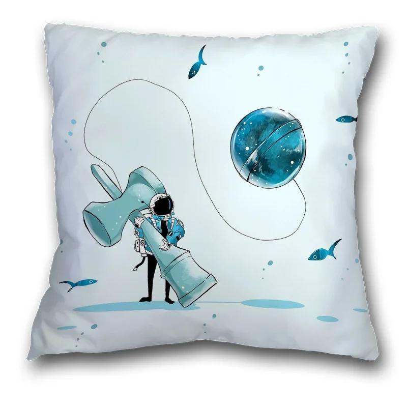 45x45cm Creative Spaceman Astronaut Ocean Blue Square Pillow Cover Living Room Sofa Office Seat Cushion  Home Decoration