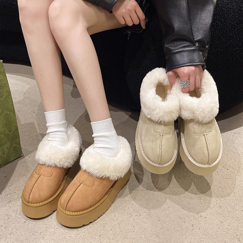 2025 New Popular Winter Velvet Platform Women's Shoes, Northeast Large Cotton Shoes, Leather Surface, Snow Boots, Women's Fur Integrated