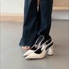 French beige temperament high heels women's 2025 new thick heel pointed empty sandals Internet celebrity versatile shoes