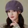 Women's Plush Beret Hat - Elastic Breathable Winter Beanie for Outdoor Activities & Parties, Ear Protection Adjustable Toggle Closure