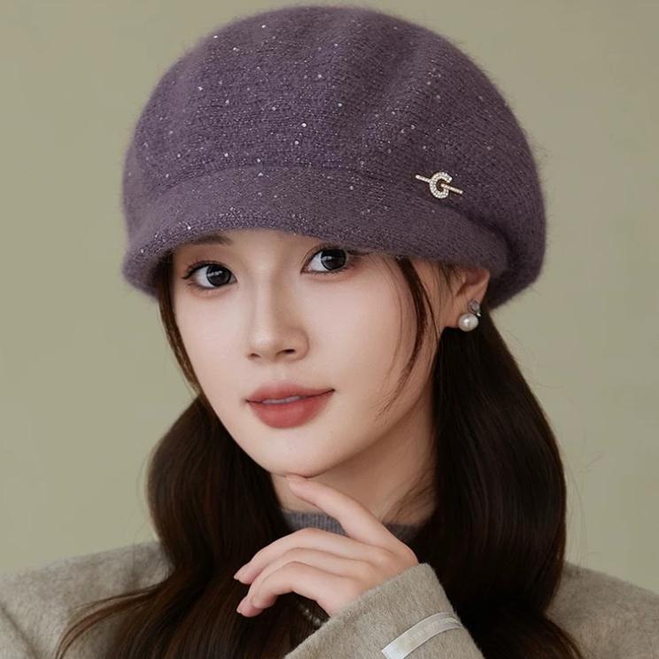 Women's Plush Beret Hat - Elastic Breathable Winter Beanie for Outdoor Activities & Parties, Ear Protection Adjustable Toggle Closure