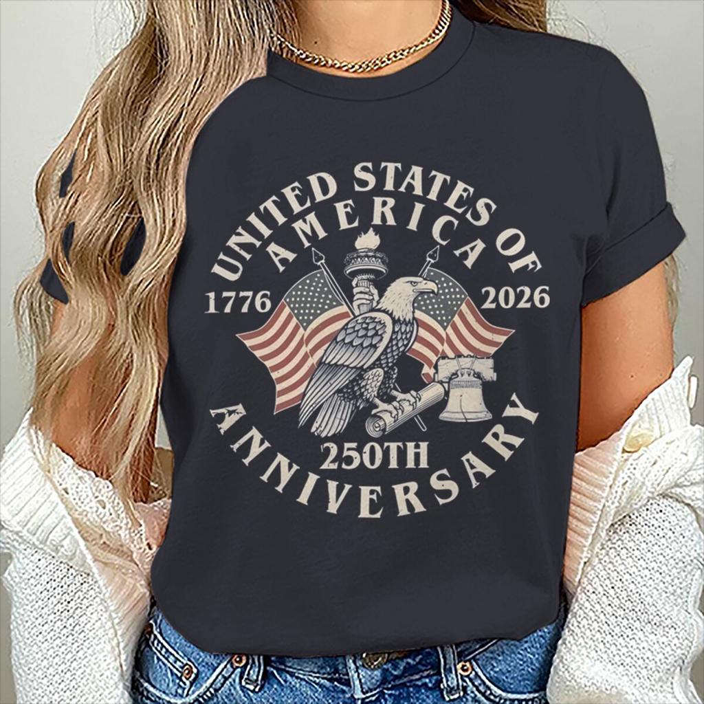 Vintage Usa 250th Anniversary 17762026 Tshirt Unisexs Retro Eagle Flag Print Casual Patriotic 4th Of July Tee Gift