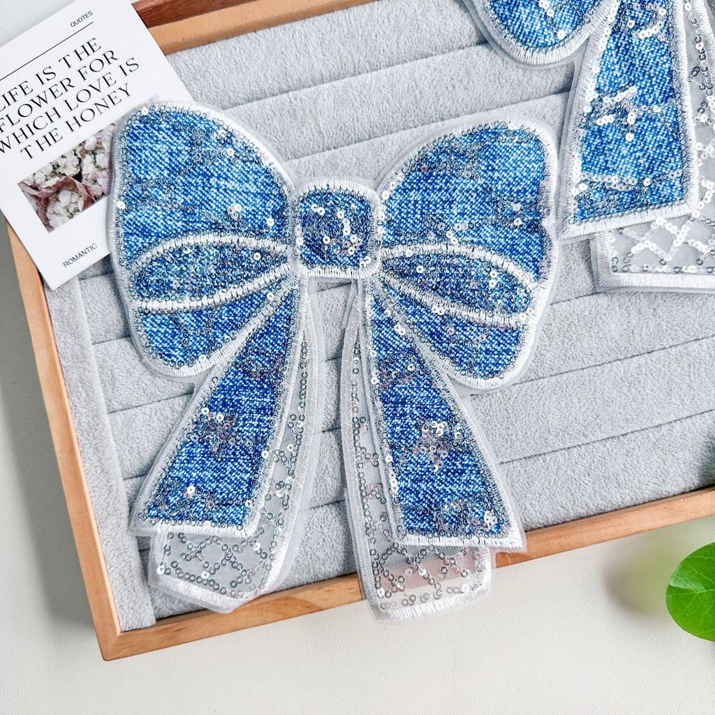 Eugen Yarn Denim Blue Bead Bow Cloth Sticker Clothing T-Shirt Dress Luggage Decoration Cloth Sticker Accessories