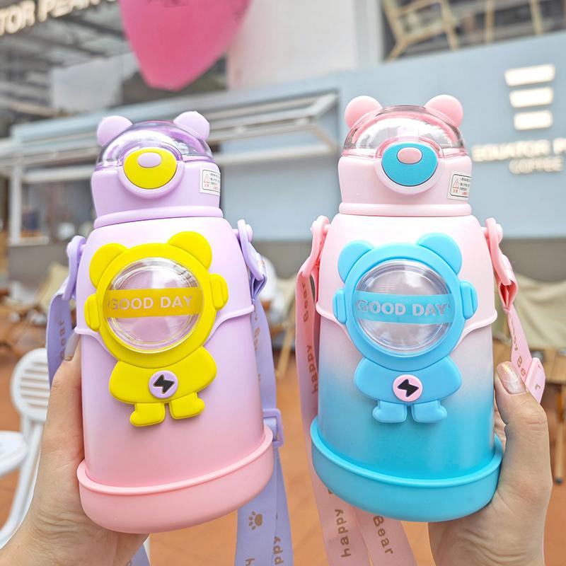 Kawaii Barevný Medvěd Brčko Termoska Dětská Nerezová Vakuově Izolovaná Láhev na Vodu Škola Mateřská Školka Termoska