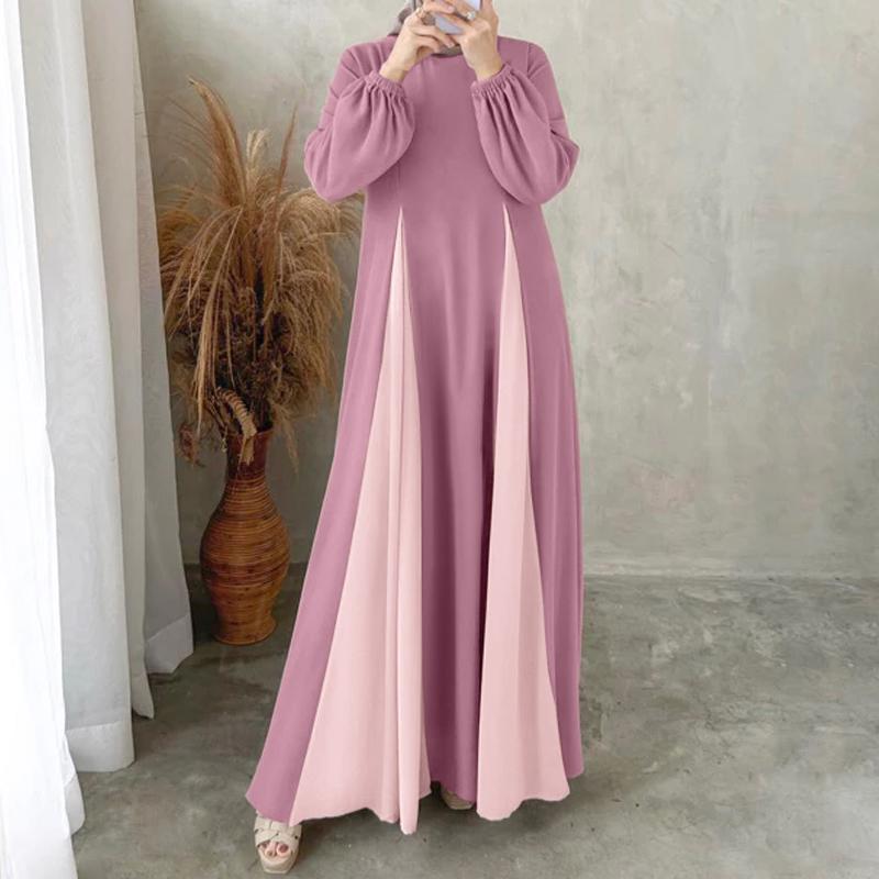 

Женское повседневное платье ZANZEA с круглым вырезом и длинными рукавами в стиле пэчворк S розовый