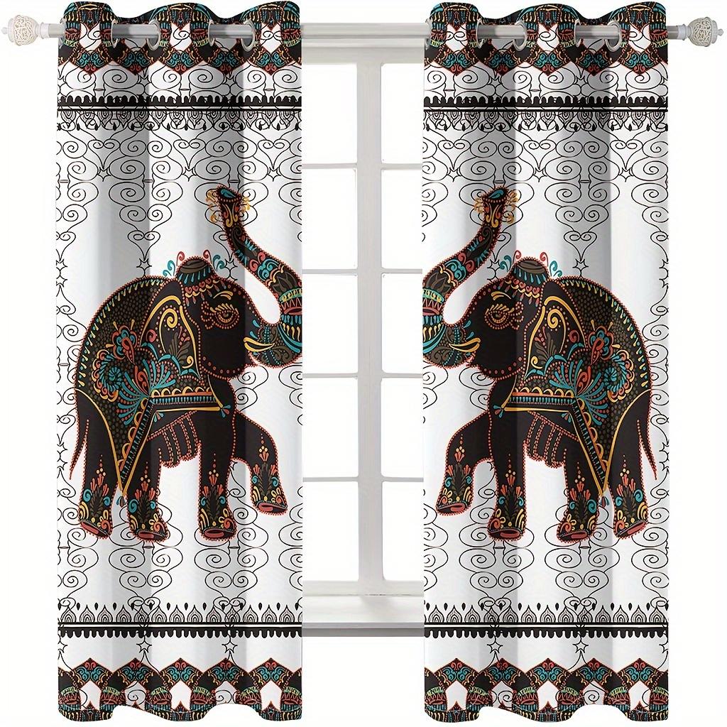 2pcs Boho Curtains, Indian Bohemian Hippie Window Drapes Mandala Animal Elephant Print Pattern Bore Room Decor Curtains.