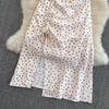 Urlaub am Meer Elegantes Strandkleid Rückenfrei Damen Süße Fee Sexy Quadratkragen Schlanke Kleider Vintage Luftpolsterärmel Lange Split Polka Dot Kleidung
