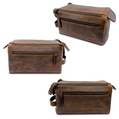 Genuine Buffalo Leather Unisex Toiletry Bag Travel Dopp Kit Men Shaving Case