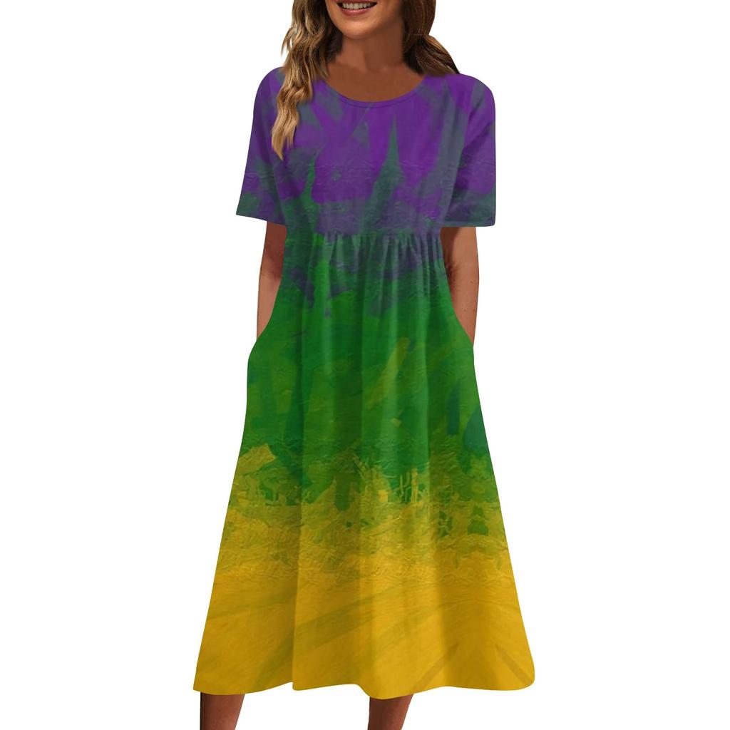 Women's Casual Fashion Printed O-neck Dress