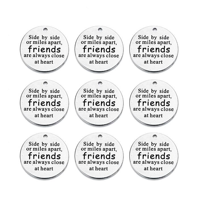 Louleur 10 Styles Stainless Steel Rhodium Pendants Stamping Tag Round Letter Charm Pendant for DIY Necklace Bangle Makings