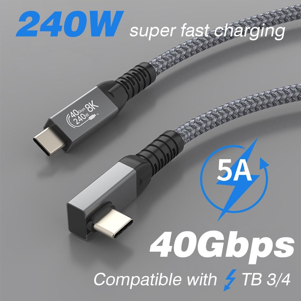 Thunderbolt USB 4 90 Degree Angle Cable 40Gbps USB4 Elbow Type C Thunderbolt3 4 Data Transfer Cable USB C PD240W Fast Charging