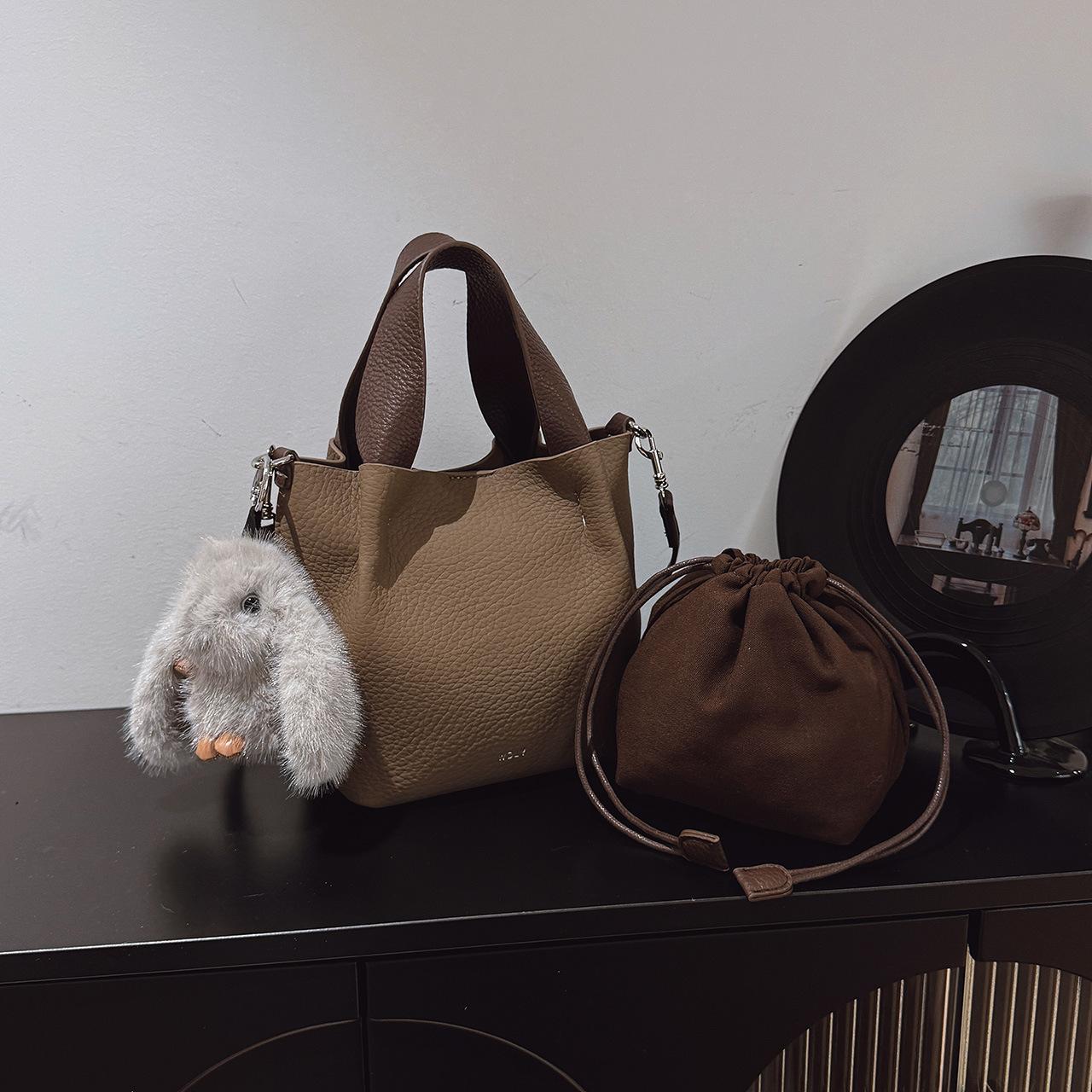 

Premium sense niche lychee pattern small bucket bag women 2025 new fashion shoulder messenger bag portable small bag no pendant