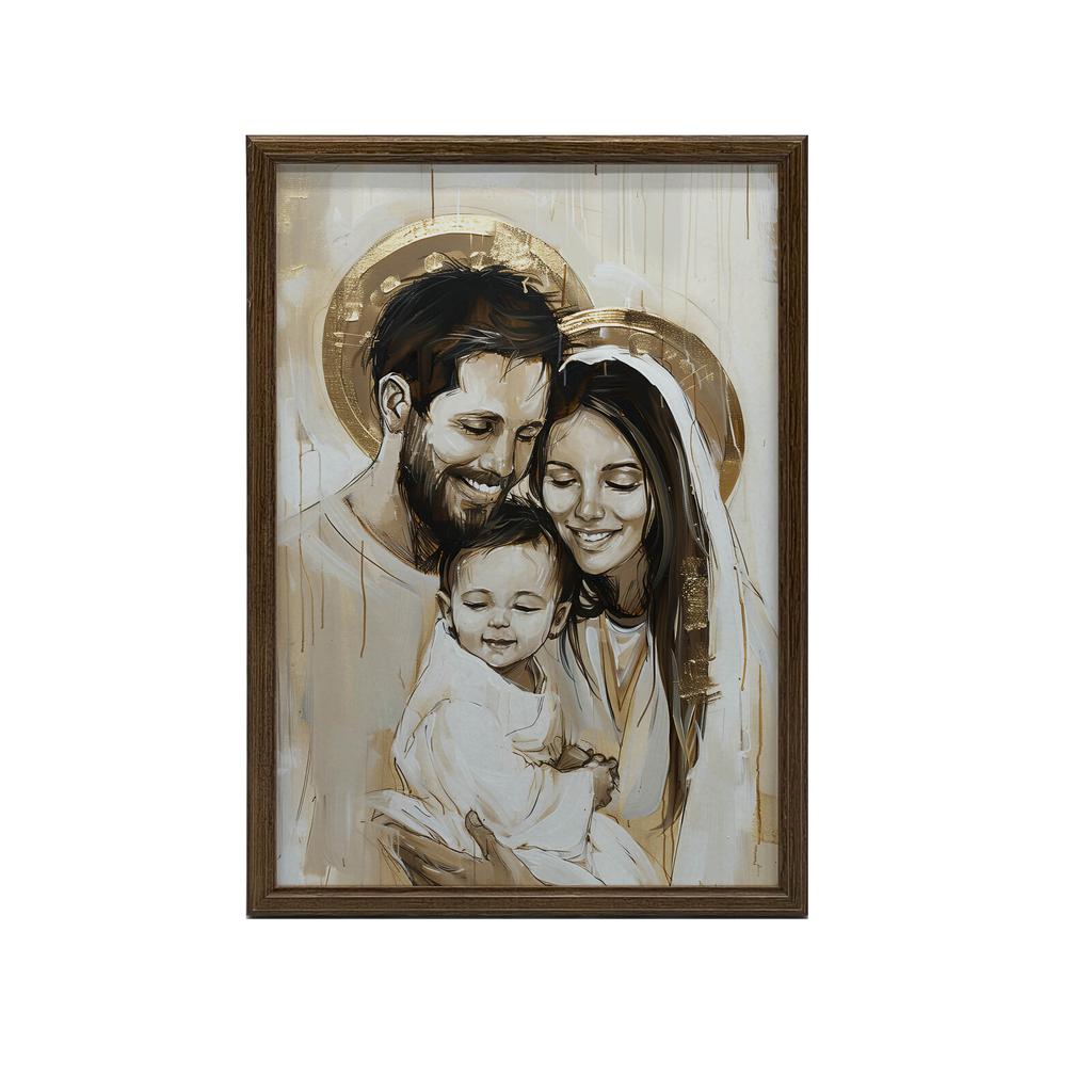 Rodzina Boża - Uśmiech Jezusa Rodzina Boża - Uśmiech Jezusa, 50X70 Cm, Rama Drewniana Ciemny Brąz, Papier Matowy 230 Gsm