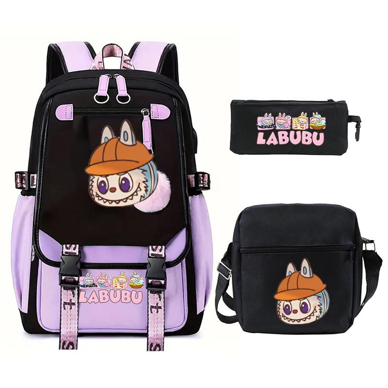 Cartoon Printed Children's Backpack Large Capacity Campus Trend Student Schoolbag Three-piece Set