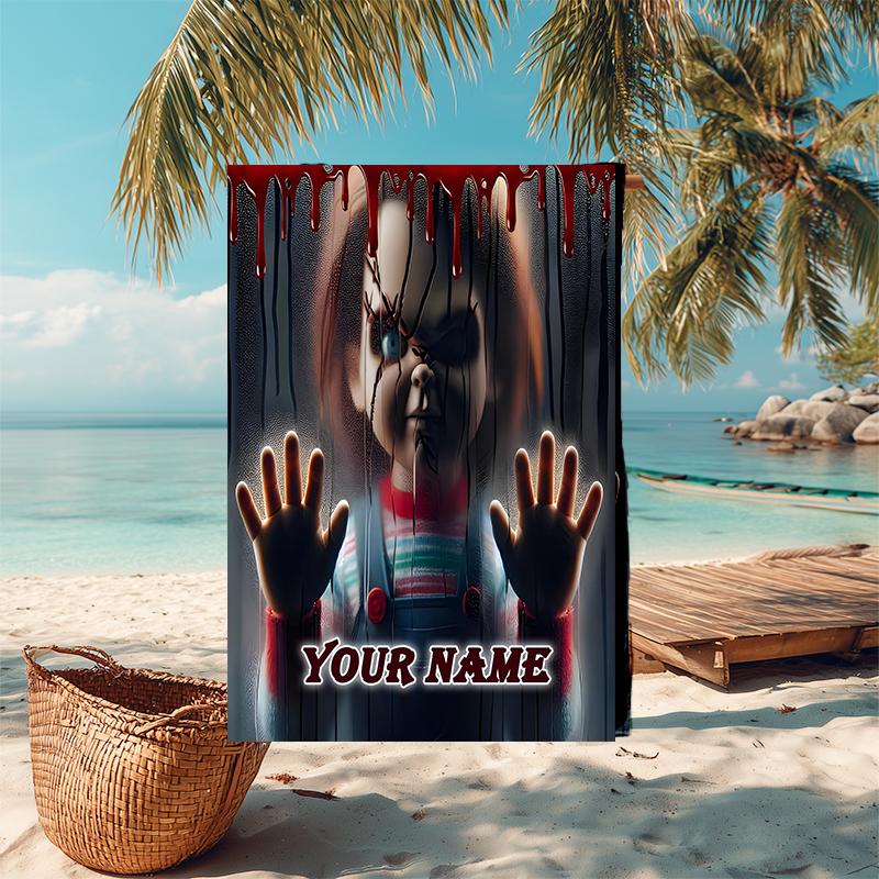 1PC Custom Name Horror Movie Poster Beach Towel Highly Absorbent And Sand-Resistant Towel for Swimming, Pool, Yoga, And Travel Lightweight