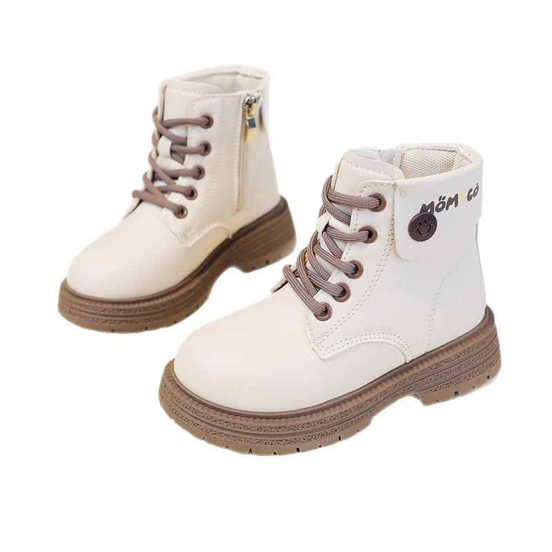 Children's Martin Boots Girls' Fleece Short Boots 2025 Winter New Girls Fashion Leather Boots Warm Thickened Cotton Boots Tide