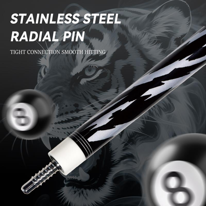 OKHEALING Karbonfaser Billard Queue Schwarze Technologie Billard Queue Sticks 11,8mm Spitze Radial Pin Verbindung 147cm/58Zoll Länge 19~20oz Gewicht, Weißer Tiger