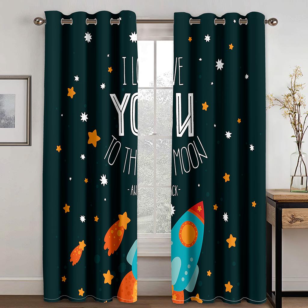Zasłony wszechświata, kosmos, gwiazdy, galaktyka, planeta, rakieta, wzór, zaciemniający panel okienny do salonu