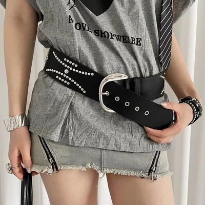 Korean Women's Waist Belt Gothic Dress Jeans Belt American Rivet Wide Belt  Spicy Girls