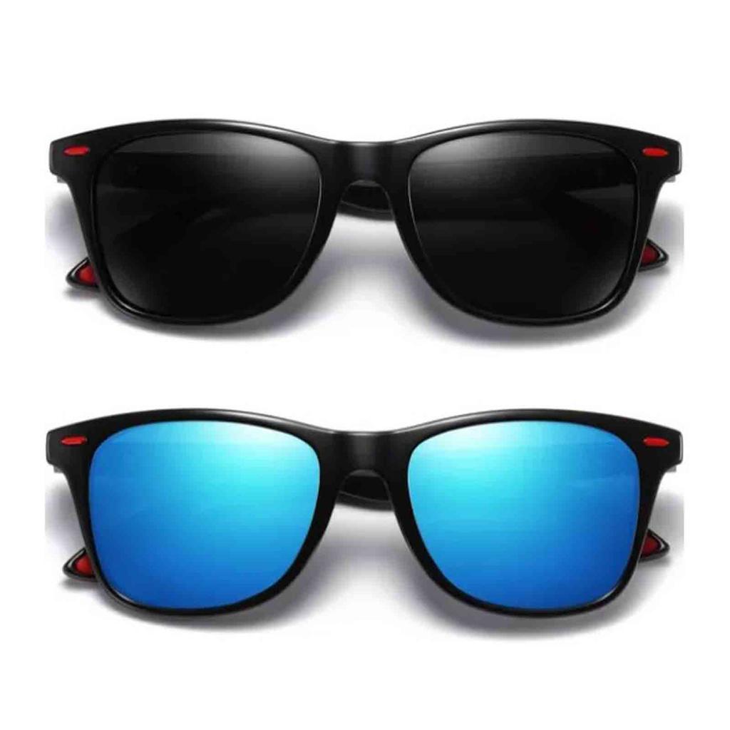 2Pcs Full Frame Sunglasses Light Weight UV400 Stylish Outdoor Sunglasses Blue Black