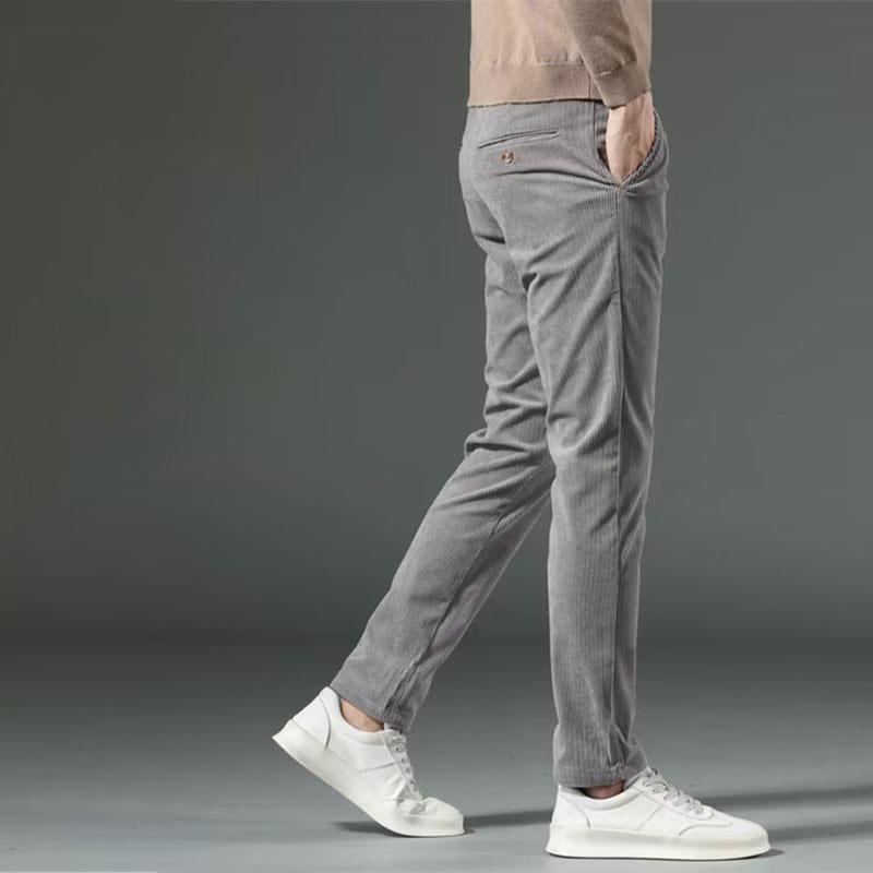 Men's Corduroy Casual Pants Fashi Drawstring Stretch Slim Chinos Male Business Casual Straight Lg Trousers