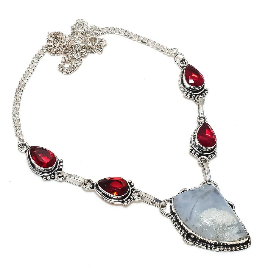 Natural Moonstone, Garnet Gemstone 925 Sterling Silver Jewelry Necklace 18" s8f02