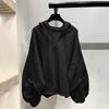 Women's Fashion Casual Solid Color V-Neck Hooded  Loose Long Sleeve Sweatshirt