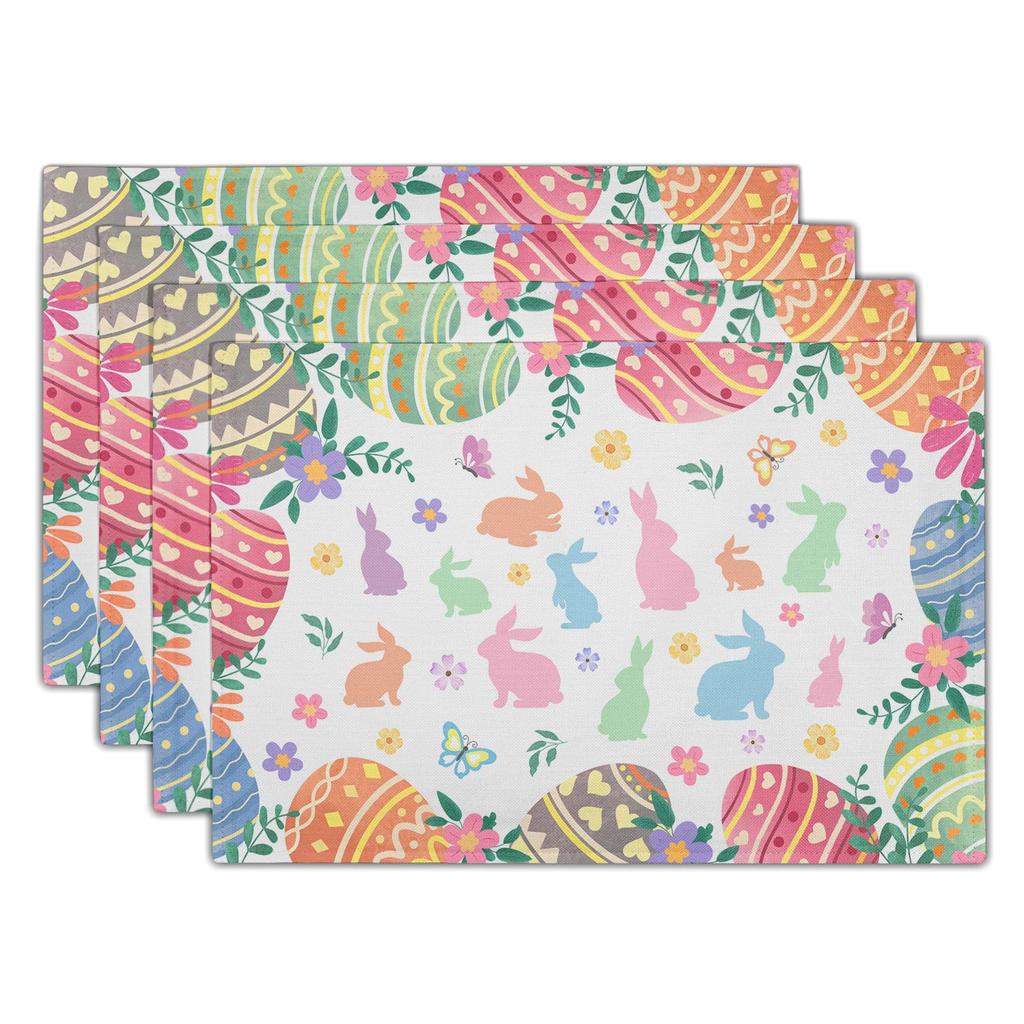 Watercolor Floral Placemats Set of 4 Blue Yellow Poppy Flowers Washable Non-Slip Heat Resistant 12×18 Inch Spring Summer Seasonal Linen Fabric Table M