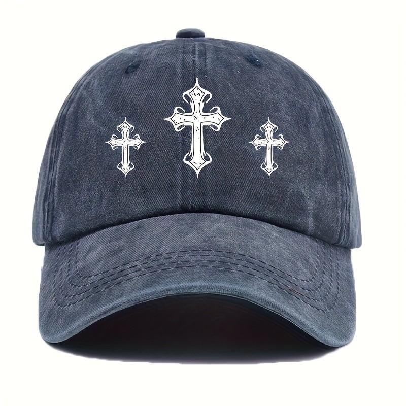 Berretto da baseball unisex con stampa di croce gotica, effetto invecchiato, regolabile, in cotone, cappello casual vintage