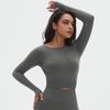 Seamless Knitted Solid Color Peach Tight T-shirt Top Fitness Exercise Yoga Clothing Moisture Absorbing Body Shaping Long Sleeve Women