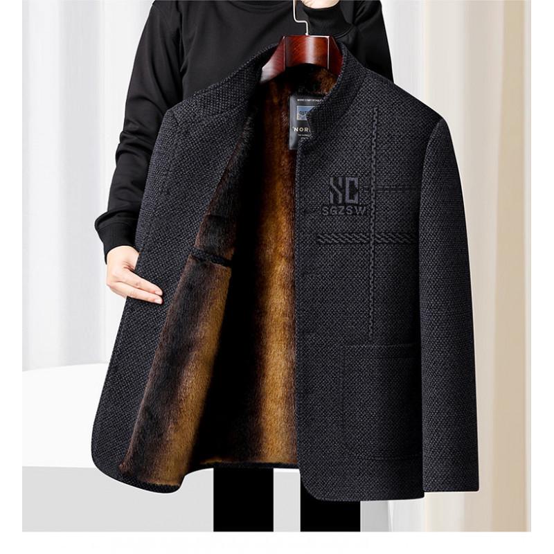 

2025 Bestselling Dad Style Woolen Coat: Autumn/Winter Velvet-Thickened Chenille Jacket for Middle-Aged & Elderly S чорний