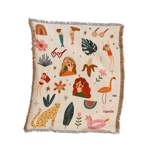Versatile Ins-Style Line Illustration Blanket: Perfect for Camping, Casual Use, Naps, Throwing, Sofas, Picnics, and Bed Ends.
