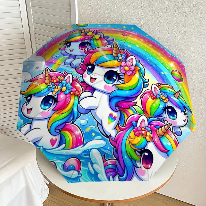 

1pc Rainbow Unicorn Fantasy Umbrella with Plastic Handle,Suitable for All Seasons Home Travel Outdoor UmbrellaDD1561