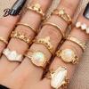 Colored Shell Inlay Rings 14Pcs/Set Women Ring Set Multi-Size Hollow