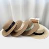 French Style Straw Woven Hat Elegant Women's Sun Hat Simple Beach Flat Top Hat  Seaside