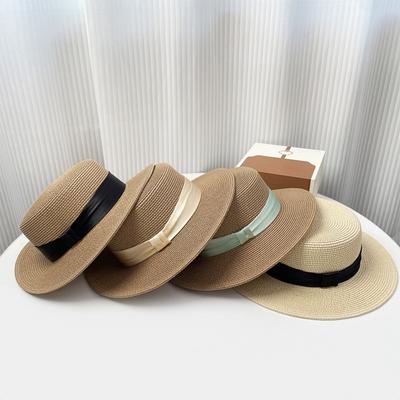 Elegant Beach Flat Top Hat Breathable Women's Sun Hat Simple Straw Woven Hat  Seaside