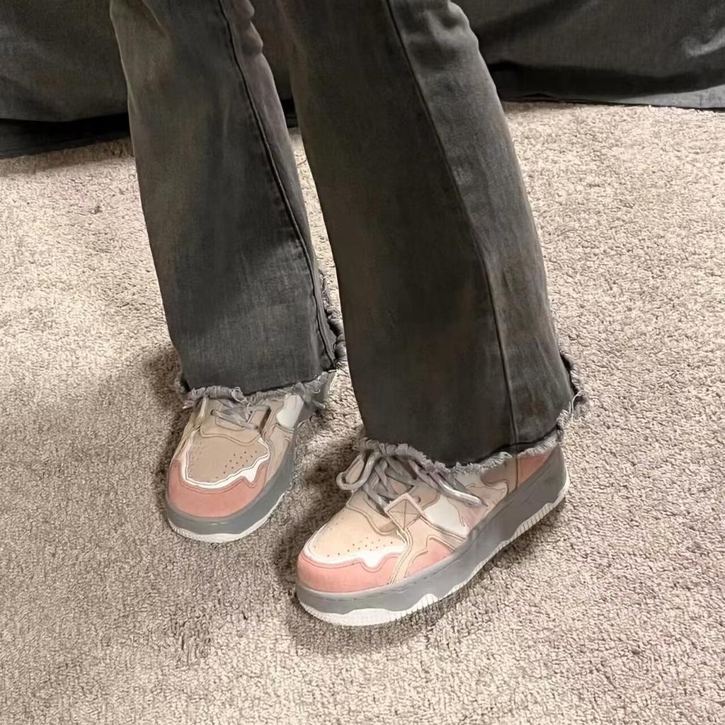 Hong Kong style retro student sports shoes women's 2025 spring new color matching thick baseplate shoes women's trend versatile white shoes