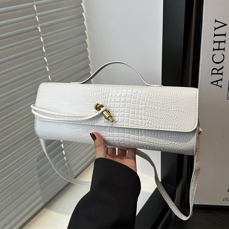 

2025 весна и лето новая сумка для ужина с крокодиловым узором сумка-багет из коровьей кожи диагональный замок горизонтальная сумка Kelly одно плечо портативная женская сумка