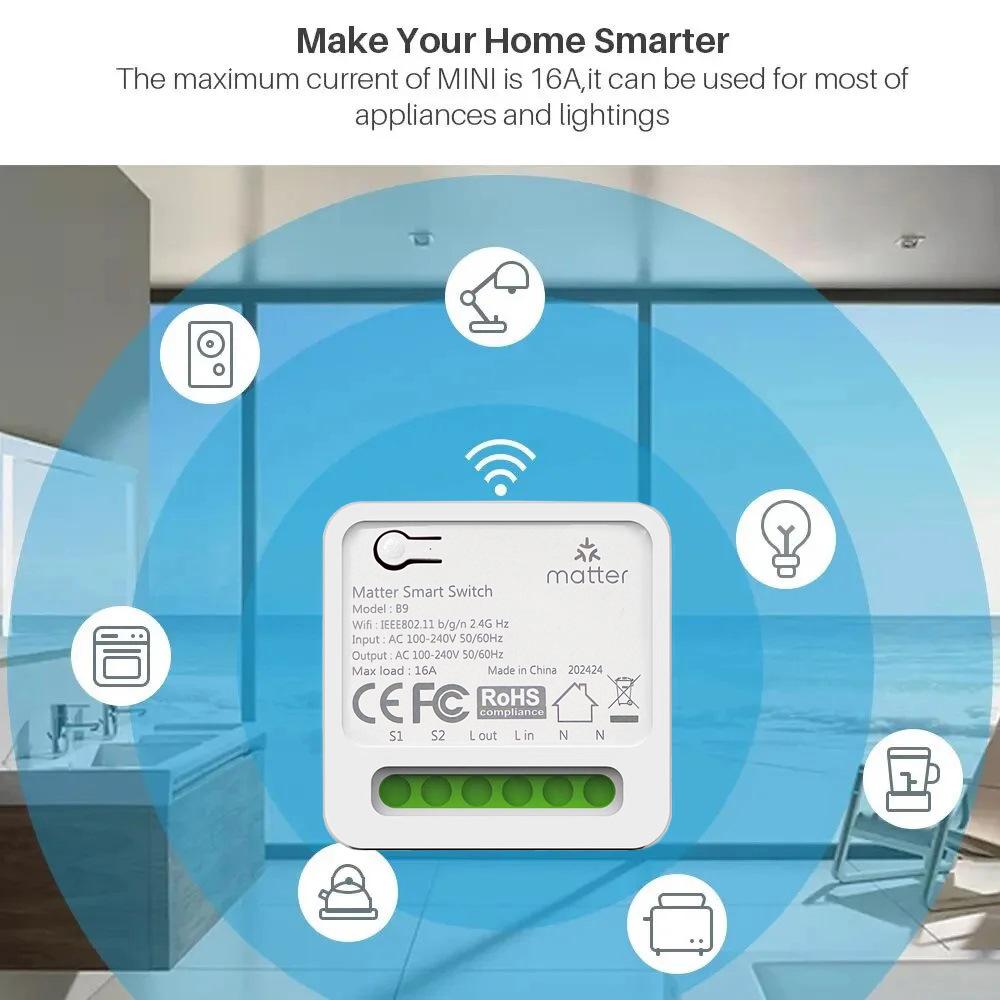 Matteroverwifi Smart HomeKit-Alexa-Google Switch, 10A Voice Control Remote