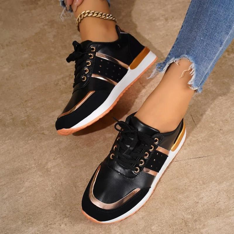 2024 Ladies Shoes Lace Up Women's Vulcanize Shoes Plus Size Women Sneakers Round Toe Flat with Mixed Colors Women's Casual Shoes