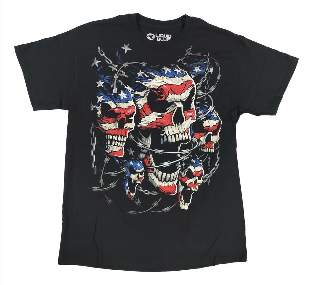 Patriotic Shirt Mens LARGE Skulls Stars and Chains Red White Blue American Tee Unisex T-Shirt XXXL