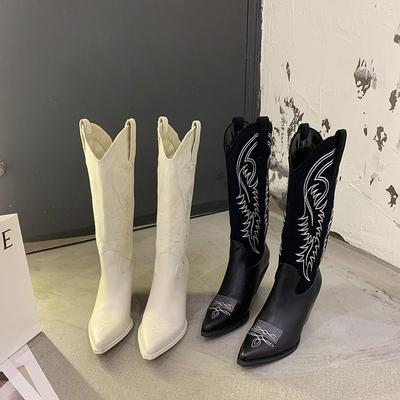 Winter New Western Cowboy Boots Women Pointed Toe High Heel Shoes Ladies Embroidery Chelsea Boots Zapatos Mujer