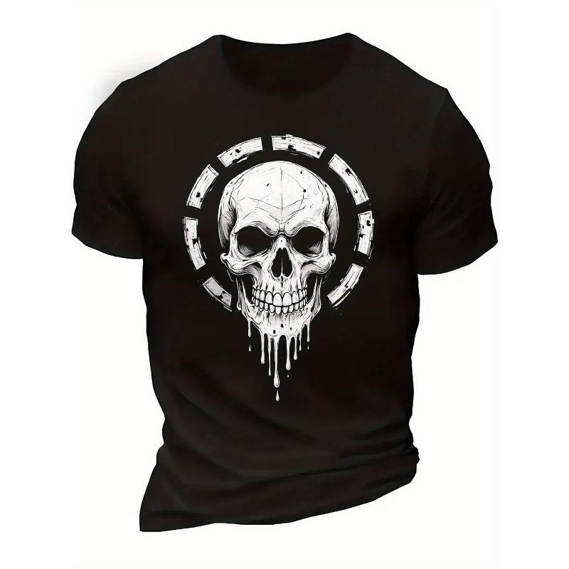 

European sizes Men S Casual Crew Neck Short Sleeve Tee Featuring a Gothic Skull Dripping Design 4XL чорний