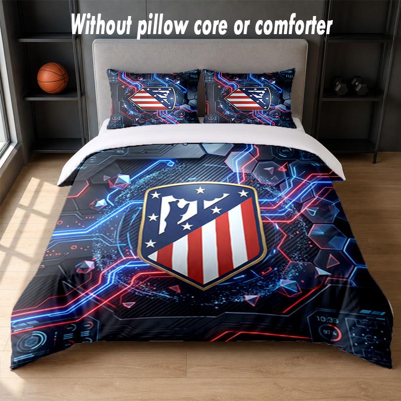 Set Biancheria da Letto Design Atletico Madrid 1 Copripiumino + 2 Federe Morbido Traspirante Biancheria da Letto per la Casa